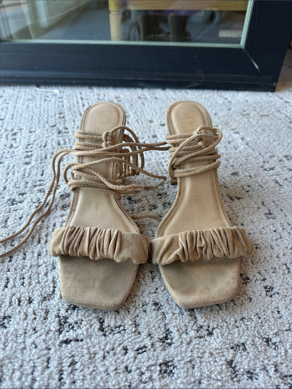 Ruched Lace-Up Tan Women's Heeled Sandals